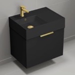 Nameeks DERIN686 24 Inch Single Floating Bathroom Vanity With Black Ceramic Sink Top - Small, Modern, Matte Black